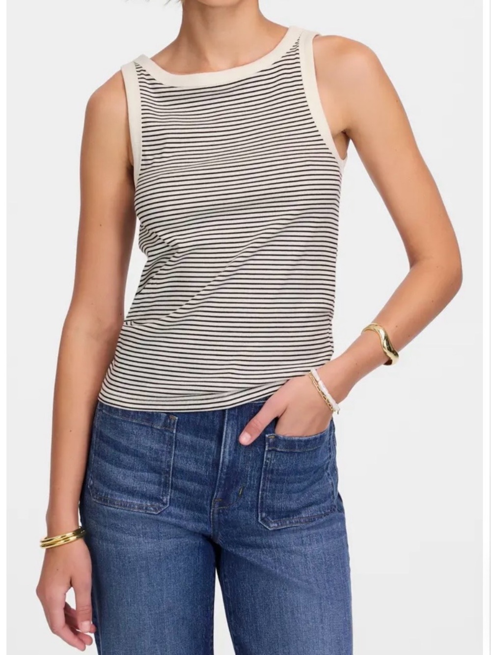 Madewell Essential High Neck Rib Tank in Lighthouse Stripe